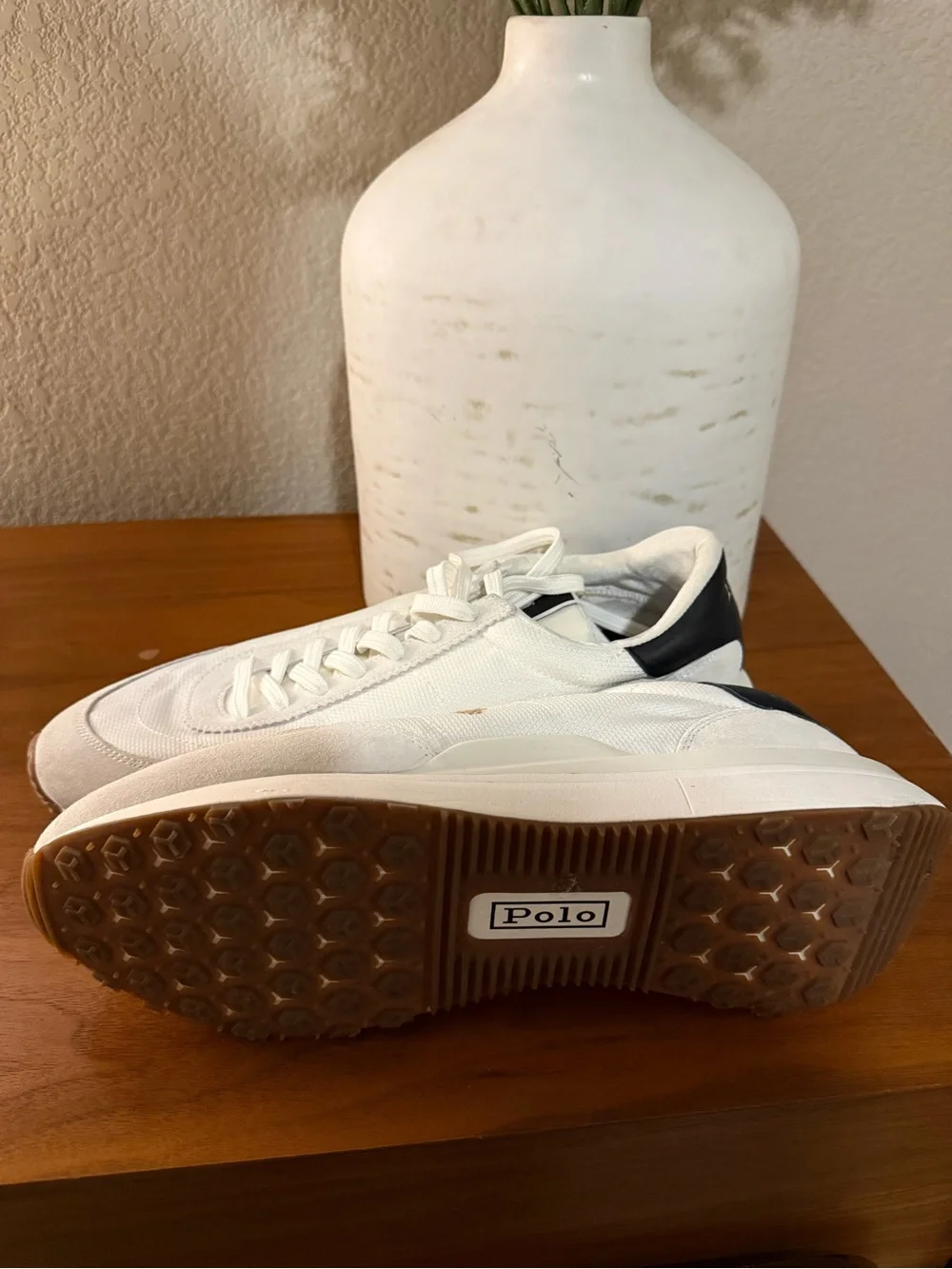 Polo by Ralph Lauren White & Black Low-Top Mesh Suede Sneakers